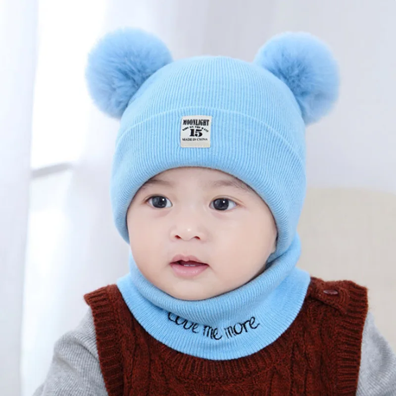 Autumn Winter Baby Warm Knitted Hats With Pom Kids Knit Beanie Hat Solid Color Children Hat For Boys Girls Accessories