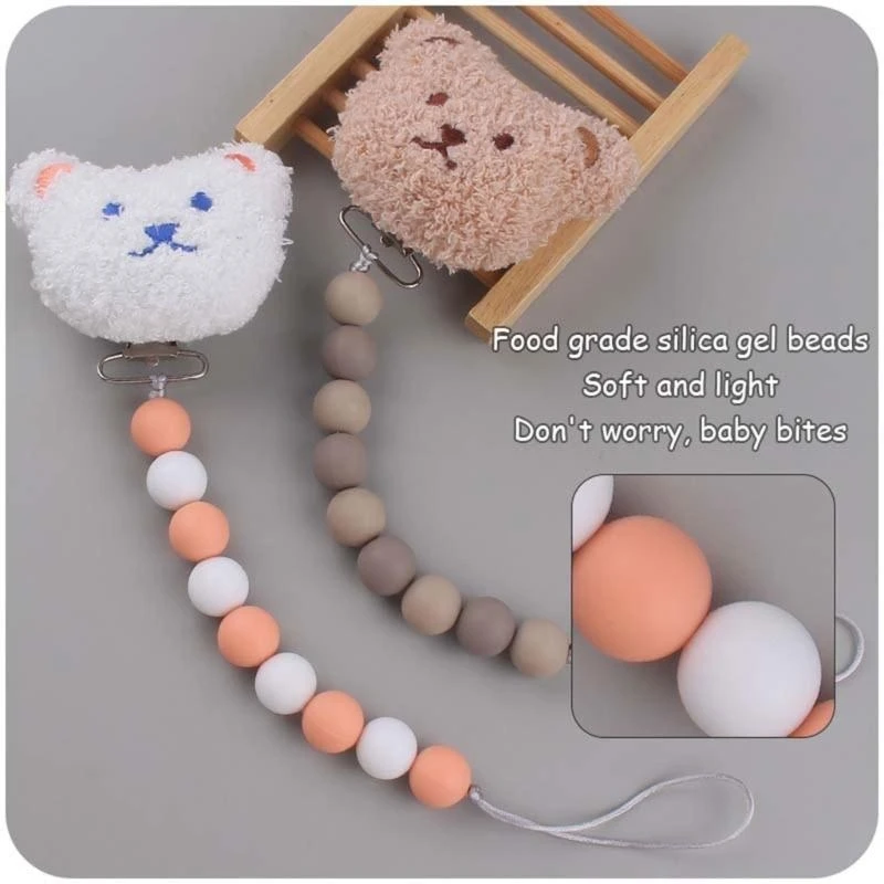

M76C Silicone Beads Pacifier Clip Chain Animal Nipple Holder Teething Dummy Clip