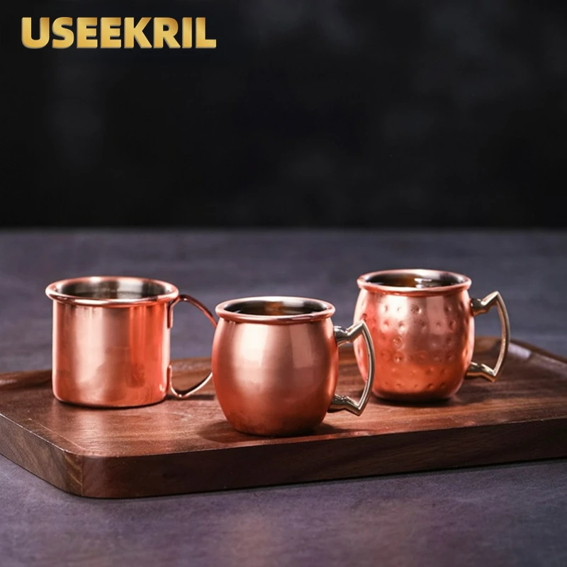 1/2/4Pcs 2oz Mini Moscow Mule Mug Stainless Steel Mugs Hammered Copper Plated Beer Cup Mug Bar Drinkware Accessories