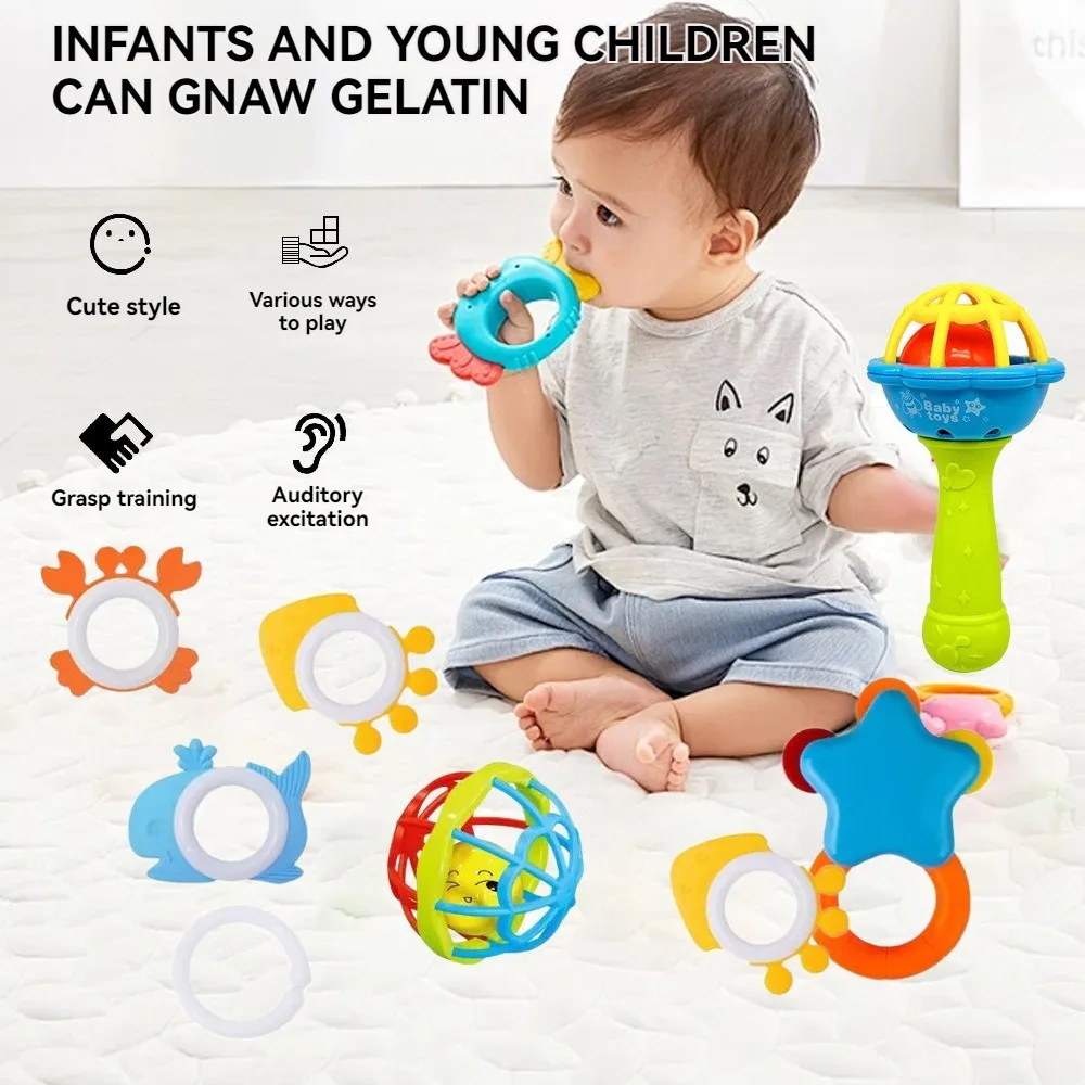 7 ชิ้น/เซ็ตทารก Rattle กัดยางกัดพลาสติกปลอดสารพิษที่มีสีสัน Rattles มือกริ๊งระฆังของเล่น