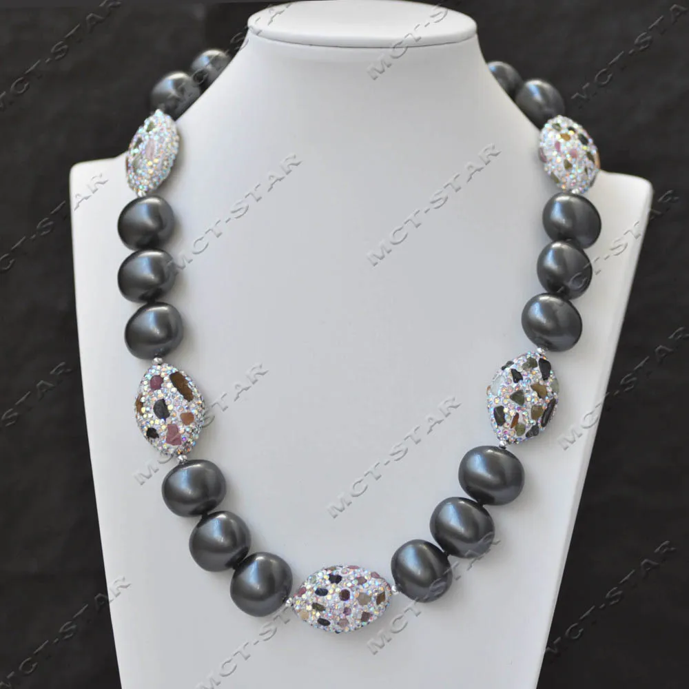 

MCT·STAR 20 дюймов 28 мм разноцветный турмалин CZ шарик черное жемчужное ожерелье из яичной ракушки (Z14356)