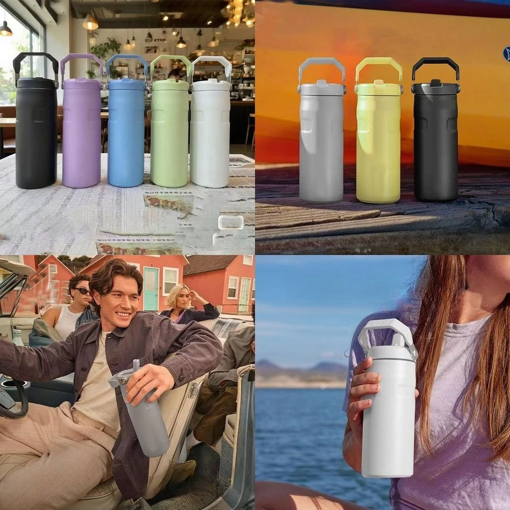 

480ml 16oz Stainless Steel Vacuum Insulated Bottle Large Capacity Car Cup Portable Handle Sports Water Bottle