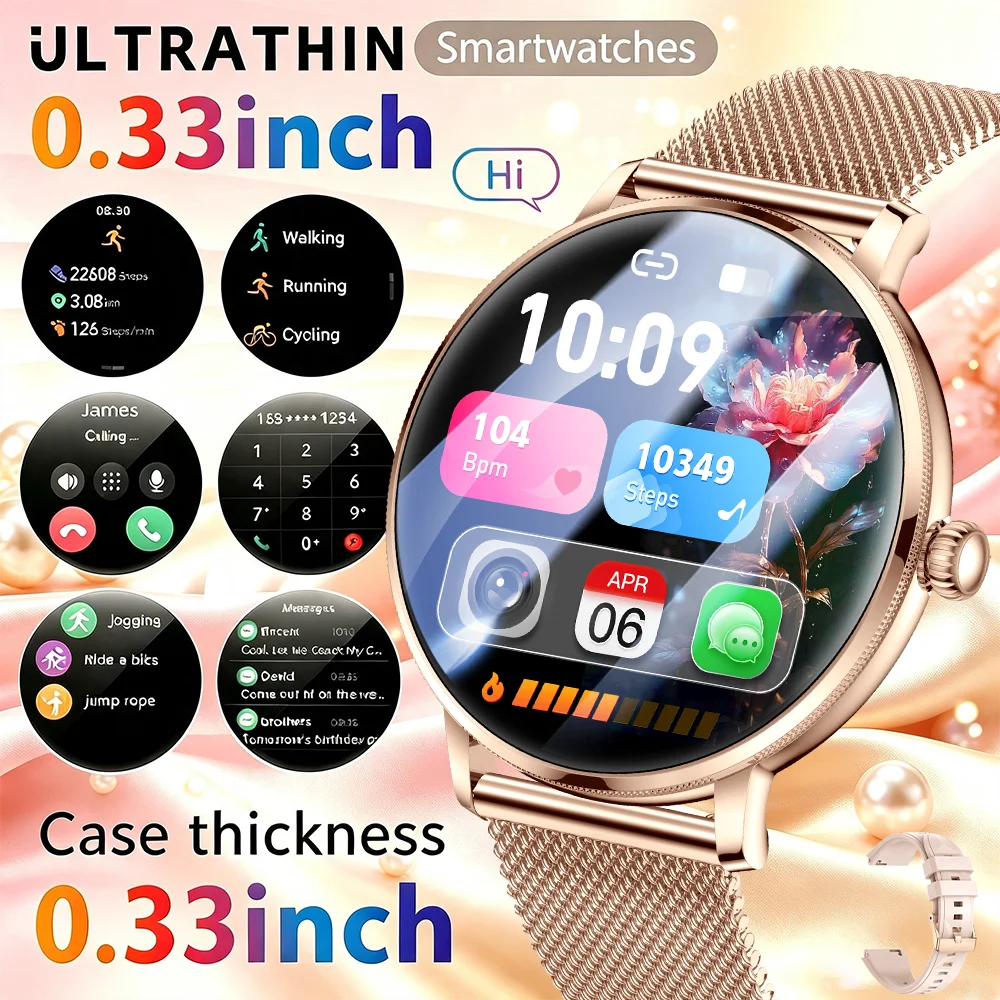 2026 New Women's Fashion Smartwatch, 1.19-Inch High-Definition AMOLED Screen, Supports Heart Rate Sleep Monitoring, Holiday Gift