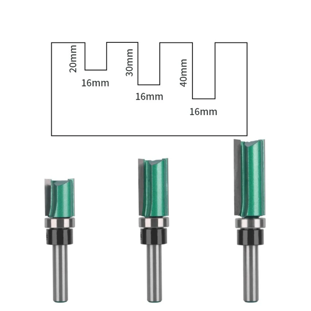 Bearing Straight 8x16 Paint Green Woodworking Milling Cutter Handle with Bearing Straight Double-edged Profile Trimming