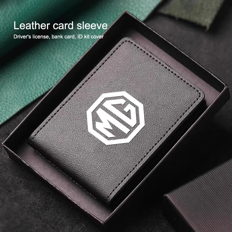 Leather Driver License ID Bank Card Holder Protective Cover For MG ZS HS MG4 MG5 Mulan GT, Car Document Card Wallet Auto Interio