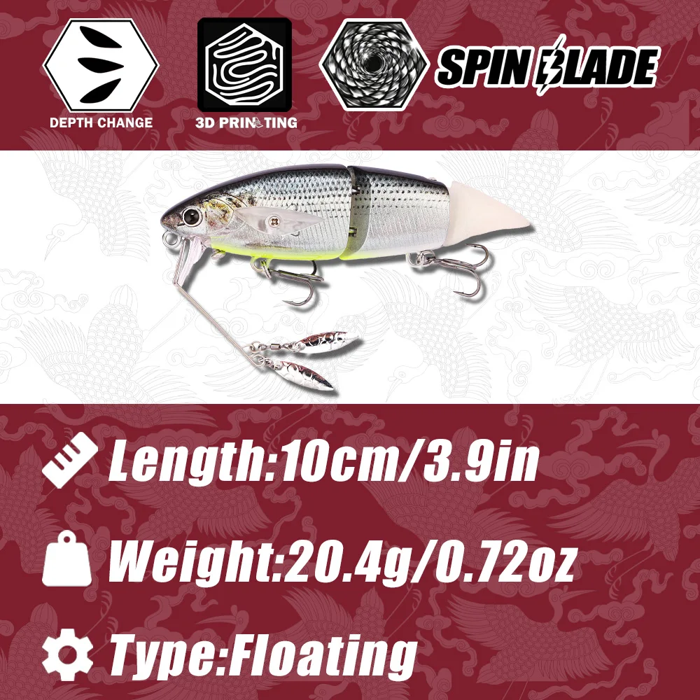 B&U 10cm Fishing Lures joint body Glide Spinner Swimbaits Floating powerful S-shaped Hard baits bass Pike Depth Change