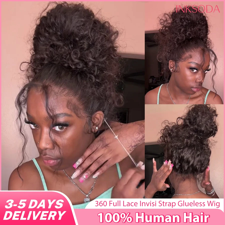 

Парик Deep Wave 360 Full Lace с невидимой застежкой на шнурке, фронтальный парик из натуральных кудрявых волос, парик HD Lace Front, плотность 220, 30 дюймов, без клея