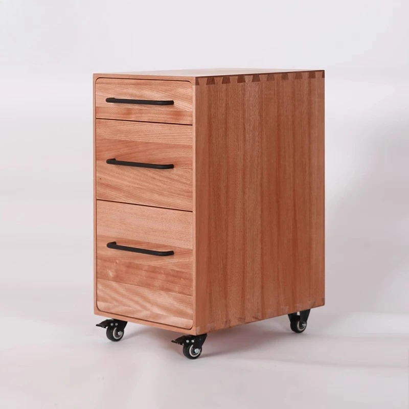 Gabinete de pecho retro de madera maciza, gabinete de almacenamiento de oficina debajo de la mesa, cajón móvil con polea de almacenamiento Japa