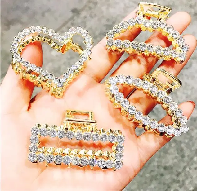 Imagen 4: Nueva moda mujer elegante perla geométrica diamantes de imitación horquillas pinzas para el cabello pasadores de aleación accesorios para el cabello para niñas