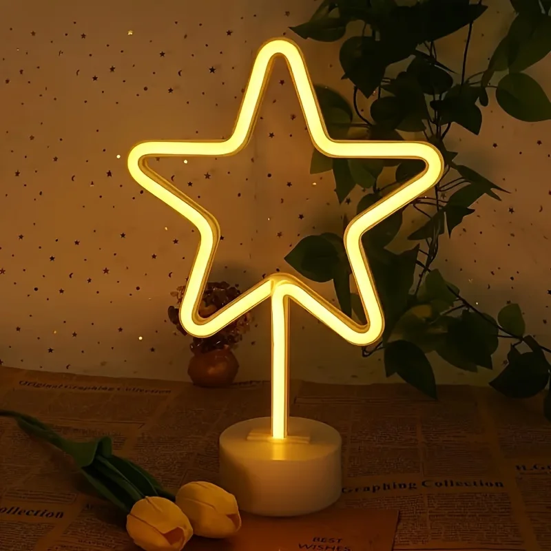 Star neon sign, USB or battery powered ambient night light, wedding decoration, party, home, summer, beach vacation decoration