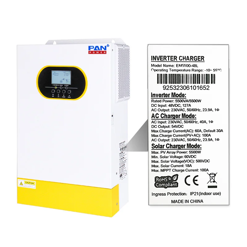Dobra cena 5kw jednofazowy 5kva off-grid hybrydowy falownik solarny 48vdc 5,5kw z kontrolerem ładowania 100A