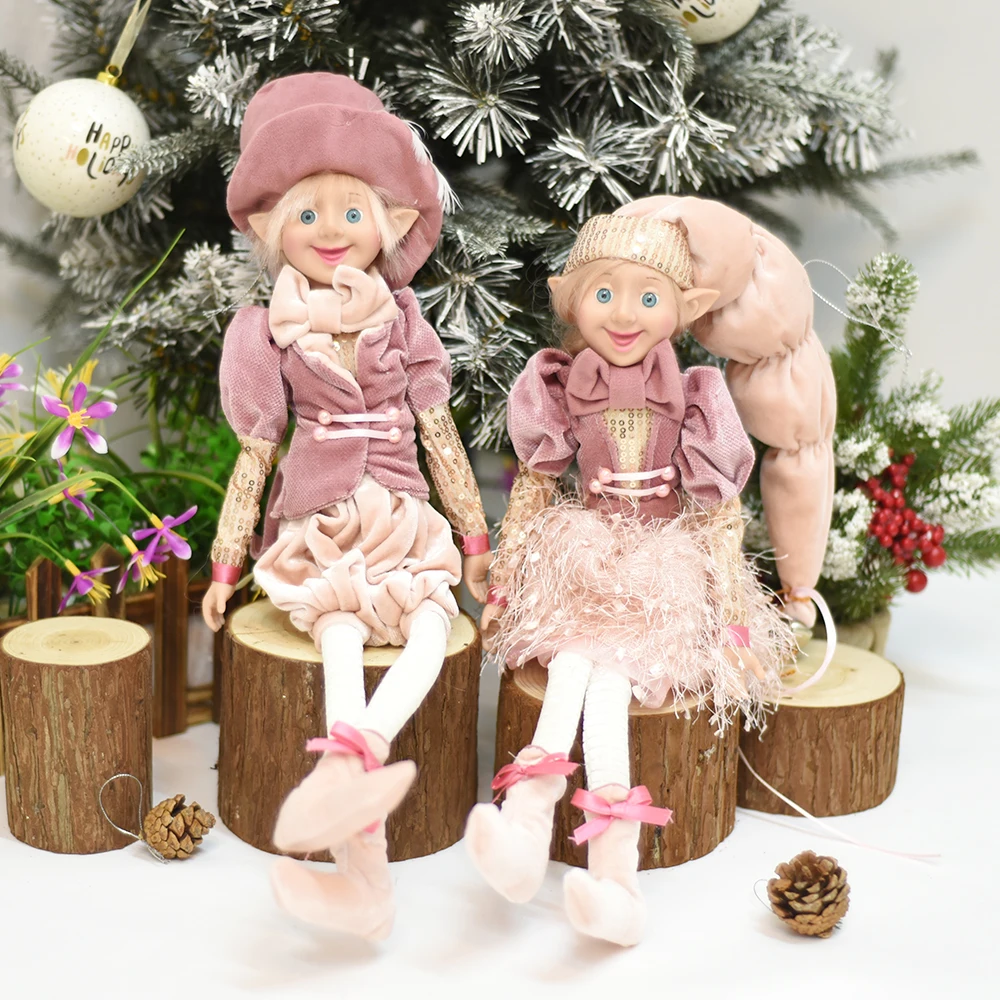 

One Pair Elf Plush Dolls Elves Toys Christmas Tree Pendant Drop Ornaments Hanging Decoration Navidad New Year Gifts for Kids