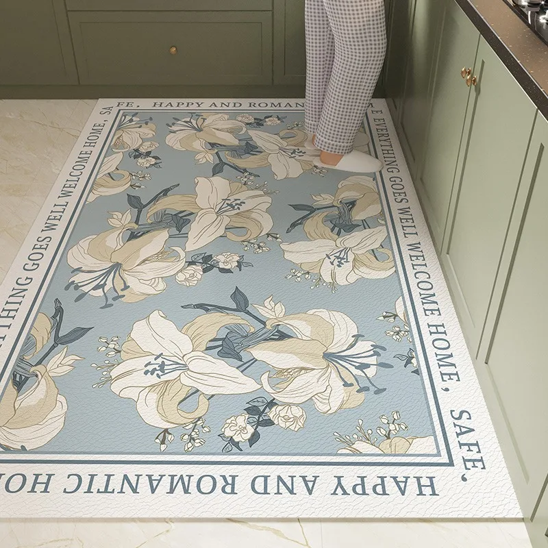Kitchen Floor Mat Large Size Waterproof Pvc Carpet Leather Oil-proof Non-slip Foot Mats Flower Carpets Home Decoration Rug 주방 카펫