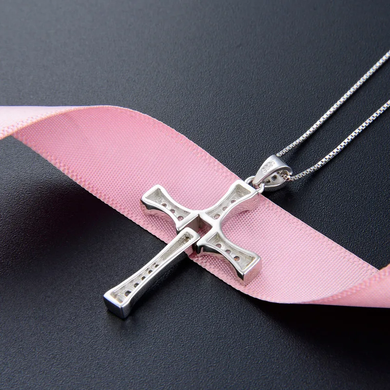 BOCAI S925 Sterling Silver Pendants for Women Men New Fashion Inlaid Zircon Cross Creative Punk Jewelry Amulet