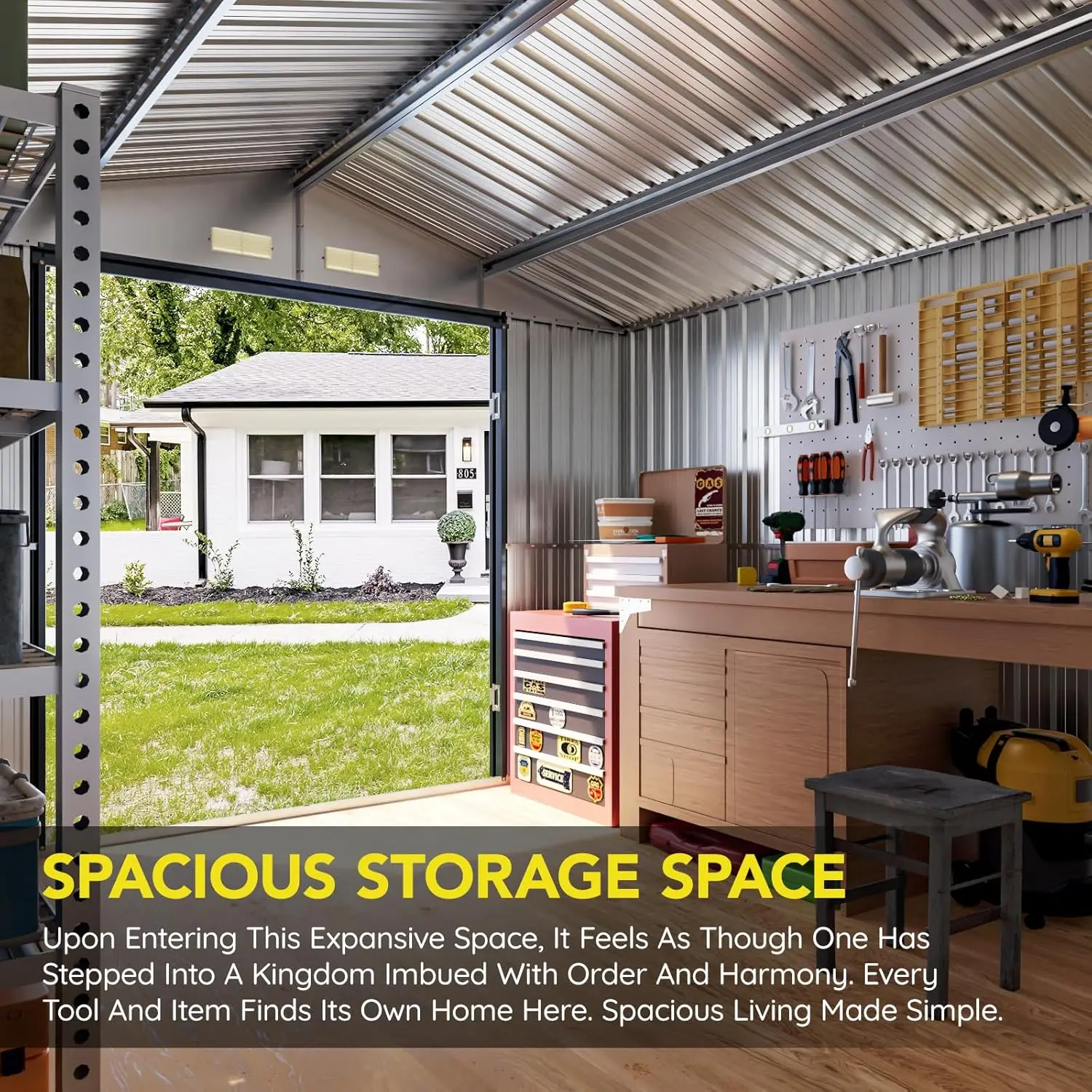 سقيفة تخزين معدنية خارجية مقاس 10 × 10 أقدام، أبواب متأرجحة مزدوجة، ونوافذ شفافة، وسقيفة أدوات للحديقة، والفناء، وأزرق ليلي في الفناء الخلفي #5