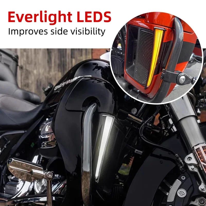 2 PCS Running Lights Motorcycle Lower Fairing Turn Signal Lamps LED For Harley Touring Road Street Glide Electra FLHR 2014-up