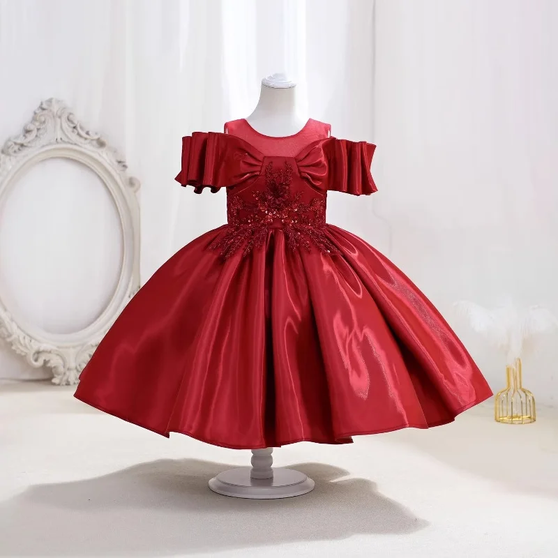 

New Girls' Solid Color Decal Sleeveless Solid Color Fashionable Simple Princess Dress Wedding Flower Girl Birthday Party Dress