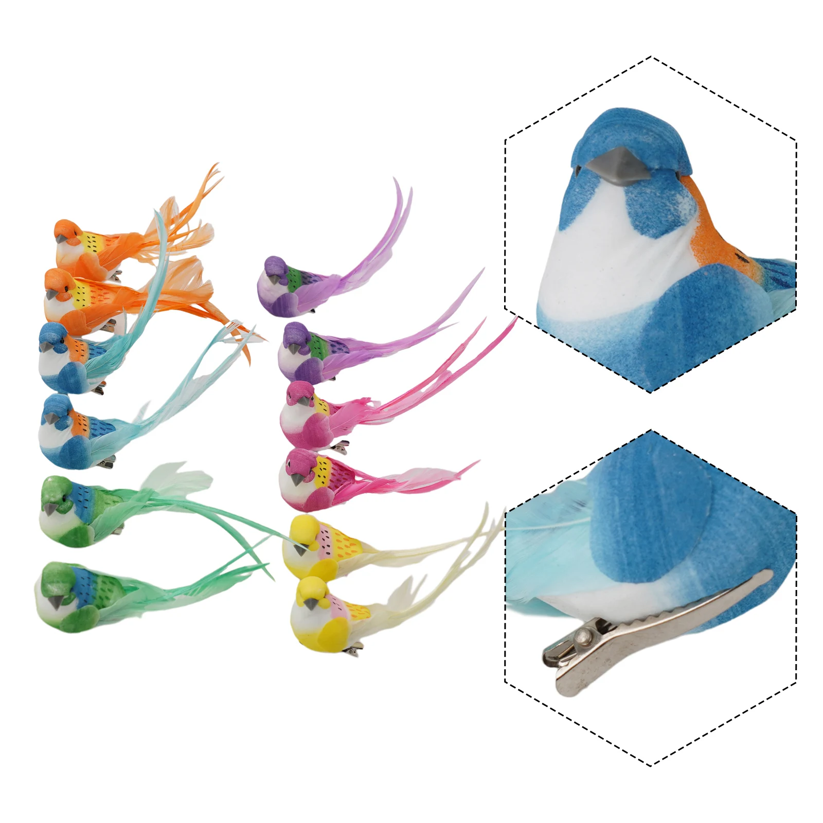 12Pcs Colorful Simulation Foam Birds With Real Feathers Fake Bird Figurines For DIY Crafts Fairy Garden Wedding Home Decoration