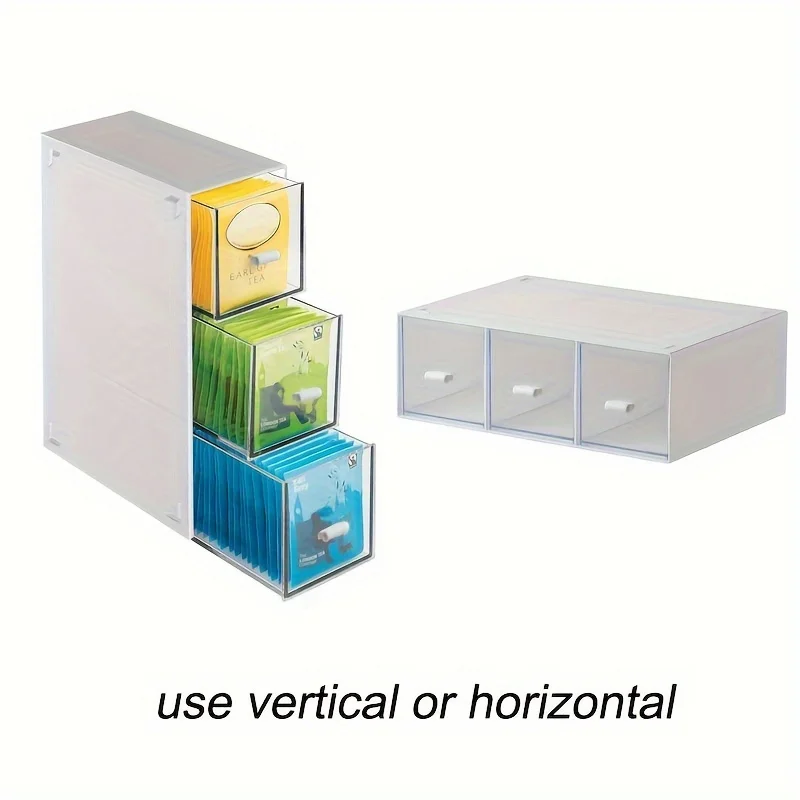 1pc, Plastic Tea Bag Storage Box, Multi-Purpose Kitchen Drawer Basket, Flexible Vertical Or Horizontal Use