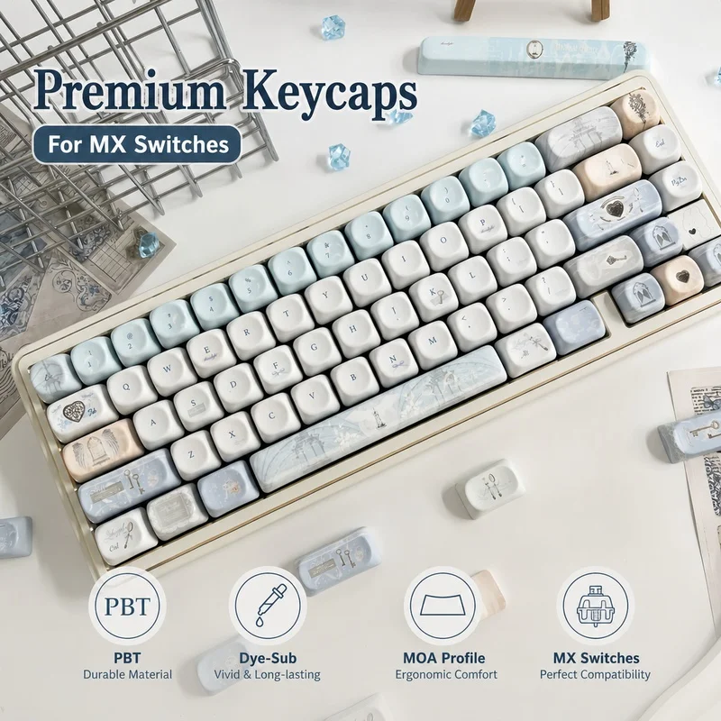 Light-colored Dreamland PBT Keycaps,MOA Profile Custom Doubleshot Key Caps For MX Switches Garming Mechanical Keyboards