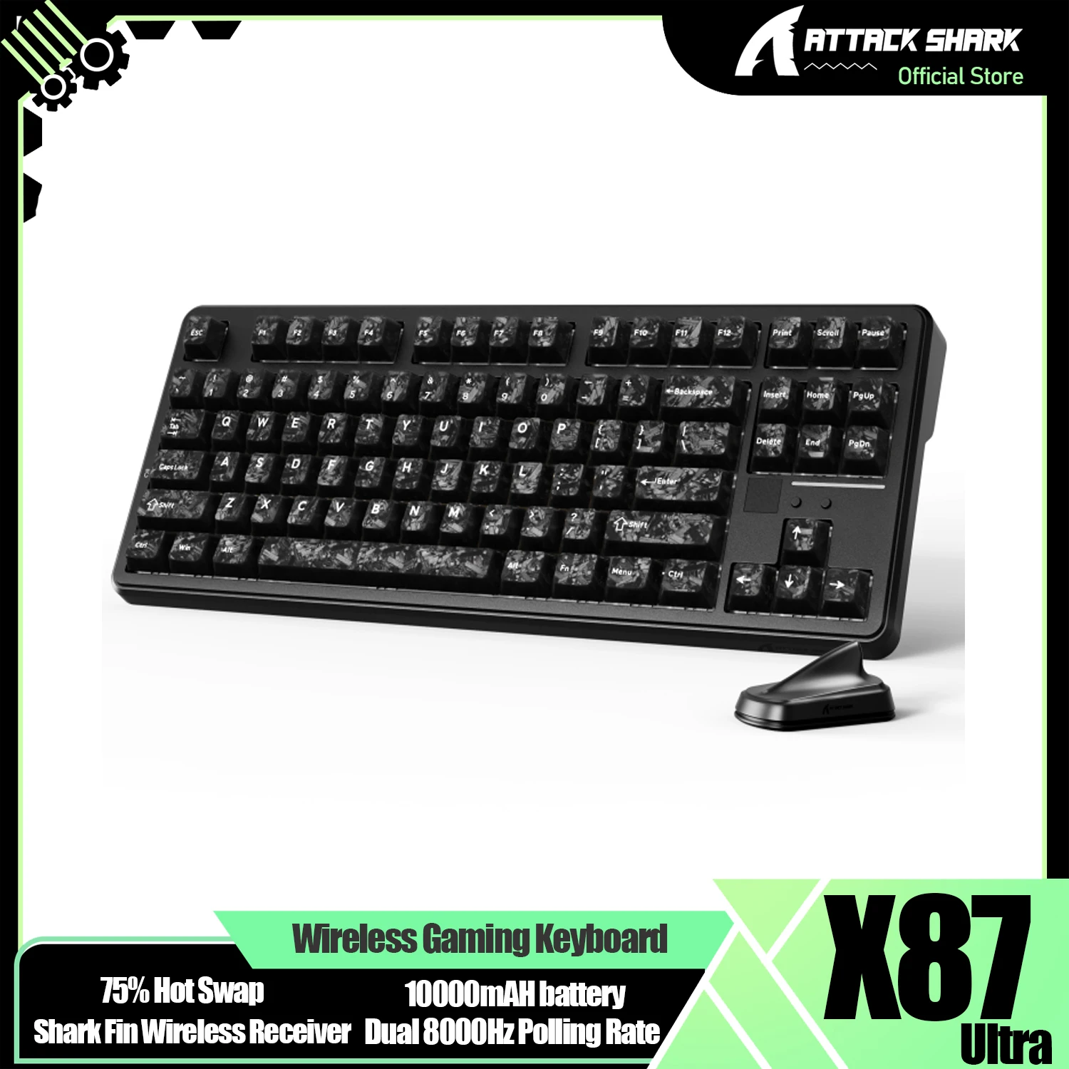 ATTACK SHARK X87 ULTRA 75% Wireless Mechanical Gaming Keyboard , BT/2.4G/Wired, Dual 8000Hz Polling Rate,10000mAh, RGB