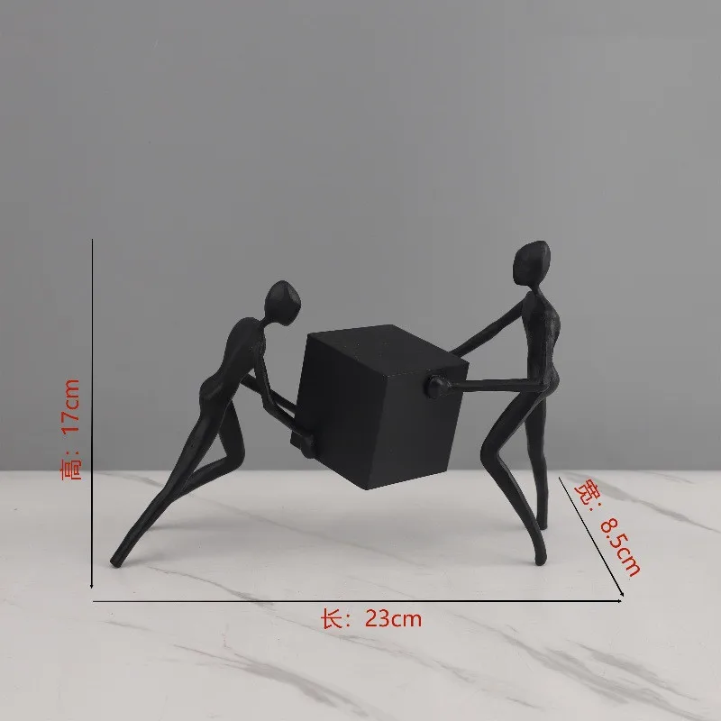 Zwart gietijzer, metalen figuursculpturen, abstracte geometrische blokfiguren, desktopfiguren, decoratieve ornamenten in de woonkamer