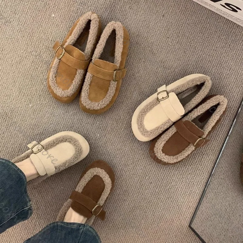 Comemore Padded Loafers Women 2025 Autumn Winter New Retro Warm Slip on Flats Casual Soft Bottom Outside Women's Cotton Shoes