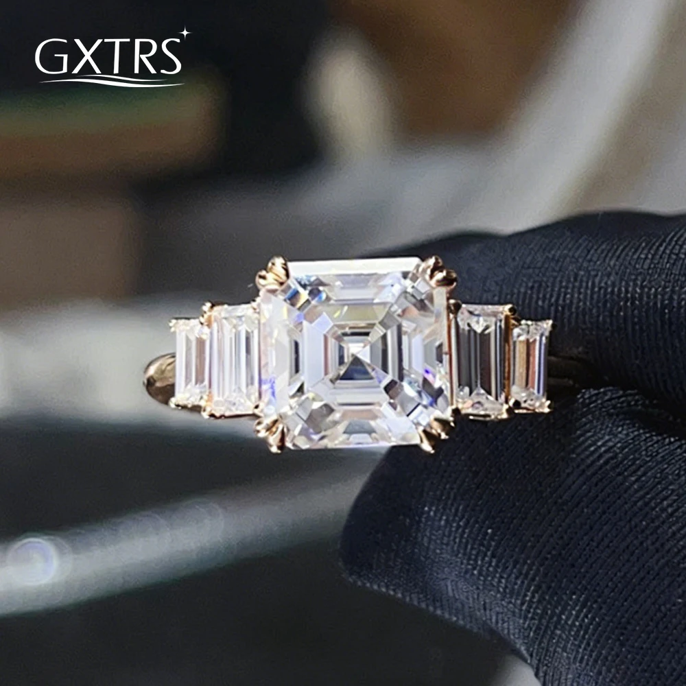 

GXTRS Square Moissanite Rings For Women Men 925 Sterling Silver Luxury Asscher Cut Diamond Wedding Band 18K Plated Fine Jewelry
