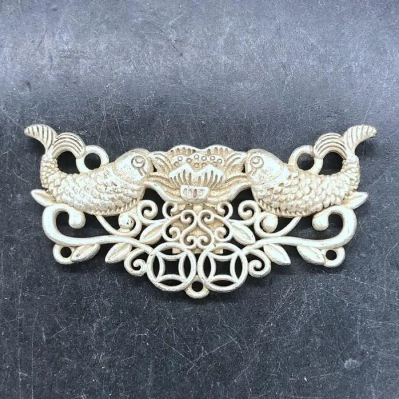 Chinese Double Fish Lotus Tibetan Silver Pendant Hollow Carved Vintage Style Jewelry Accessory Ethnic Craft Collectible DIY Gift