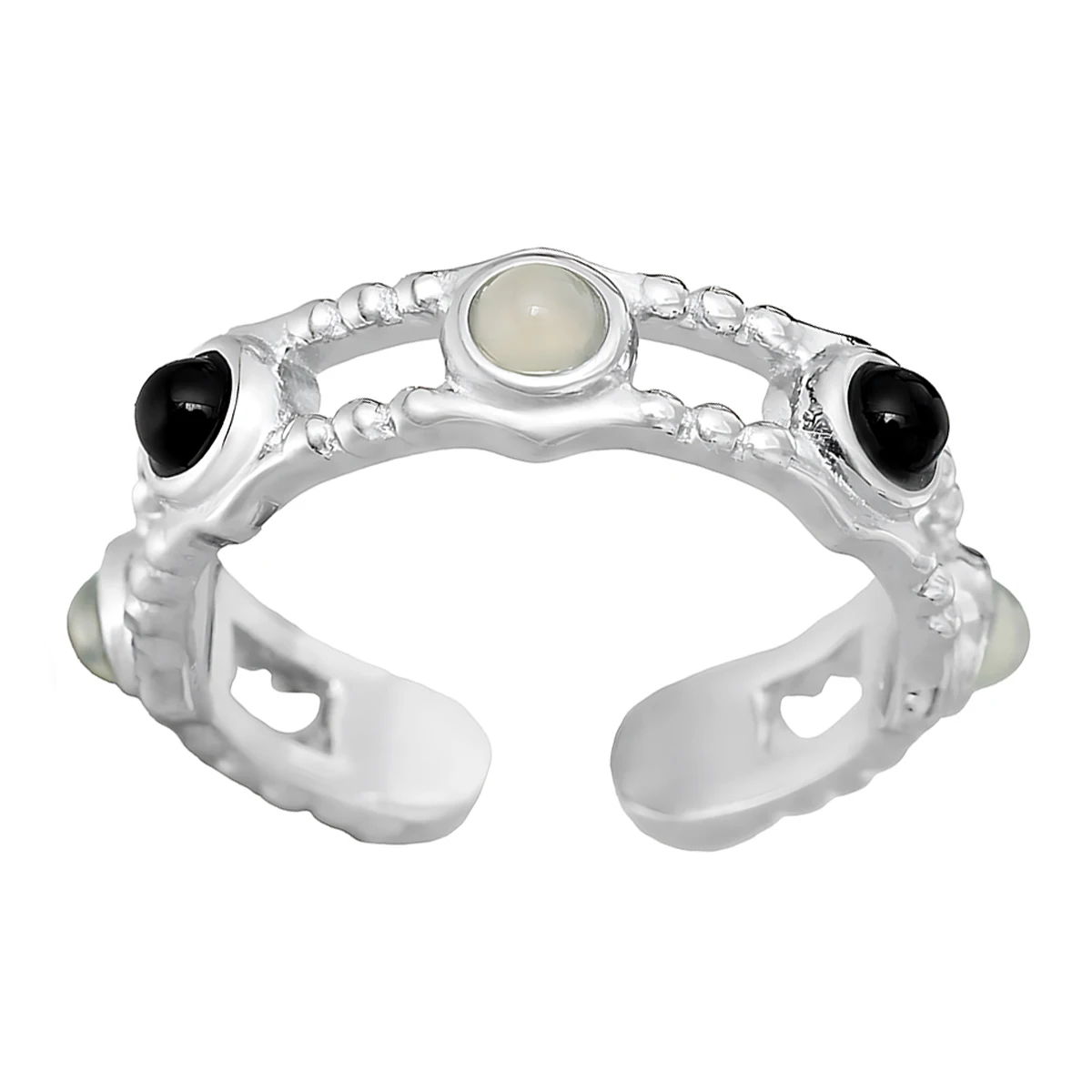 

Women's Luxurious Sophisticated Distinctive Black White Agate Inlay Sterling Silver Ring Fashion Jewelry Accessory