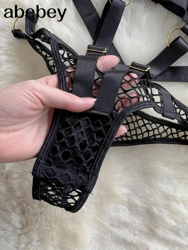 Sexy Mesh Bodysuit Deep V Neck Strappy Bandage Jumpsuit for Women Suspenders Plastic Bustier Corset Bodycon Crotchless Body Suit