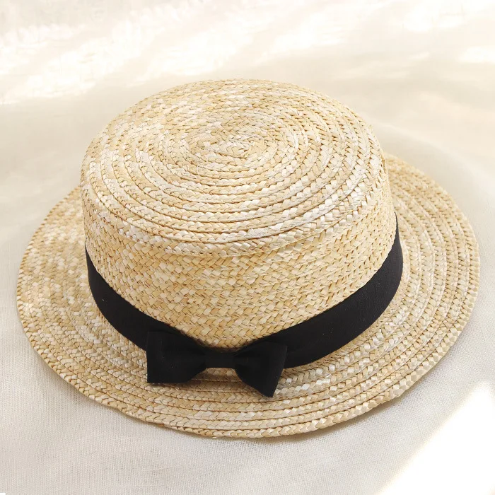 Summer Sun Hat Women Panama Hat Lady Boater Beach Hat Wide Side Female Classic Flat Bowknot Straw Sun Hat Women Fedora