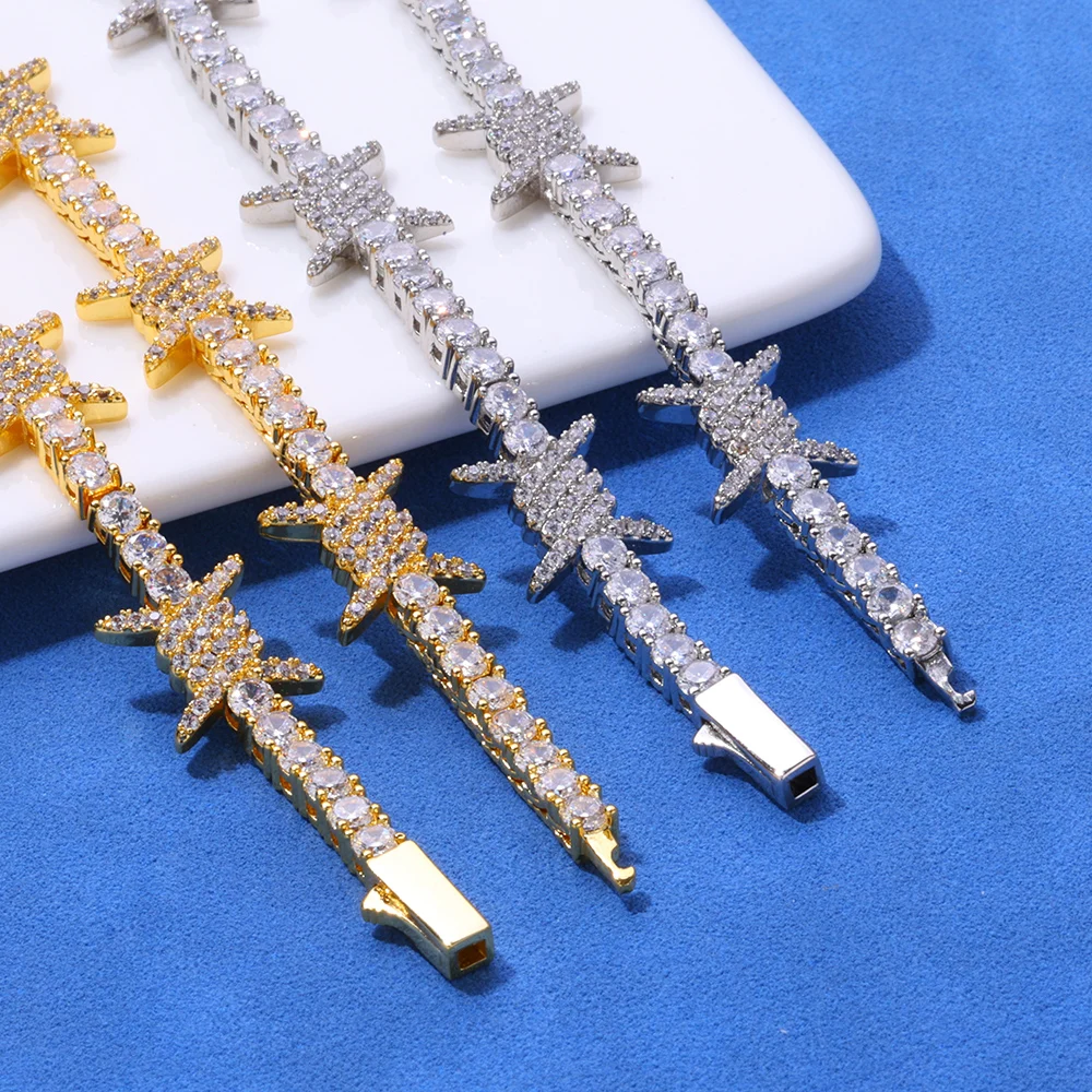 

HHIOK Hip Hop Style Spring Buckle Thorn Tennis Necklace Fashionable Iced 5A Cubic Zirconia Shining Men's and Women's Jewelry