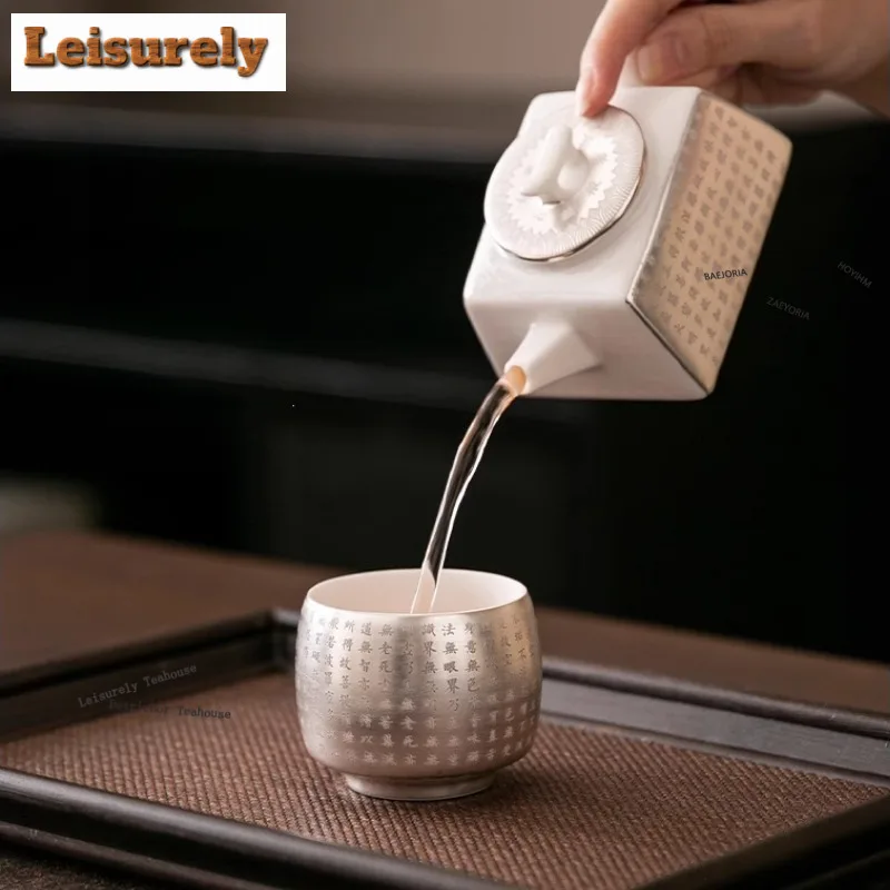 Gilt Silver Mutton-fat Jade Teapot Creative Tea Infuser Pot Tea Brewing Kettle With Ball Hole Tieguanyin Tableware Decoration
