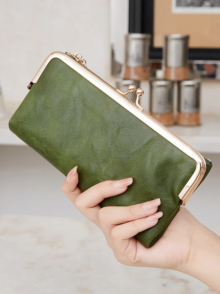 Women RFID Anti-theft Wallet  Ladies Zipper Long Wallet Large Capacity PU Leather  Fashion Retro Clutch Waterproof Purse