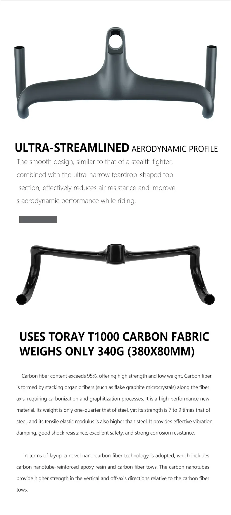 Aero Carbon Rennrad-Integrierter Lenker 340g Vollständige Interne Kabelführung 70mm Reach 110mm Drop 360-440mm OD1 IS52 Cockpit – Detail 11