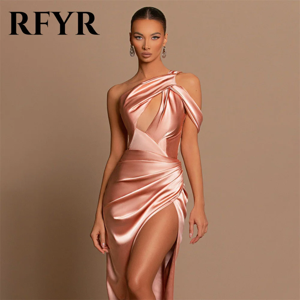 RFYR Amazing Dusty Rose Evening Dress Cut Out Mermaid Prom Dress Floor Length One Shoulder Satin Formal Dress with Slit 프롬 드레스