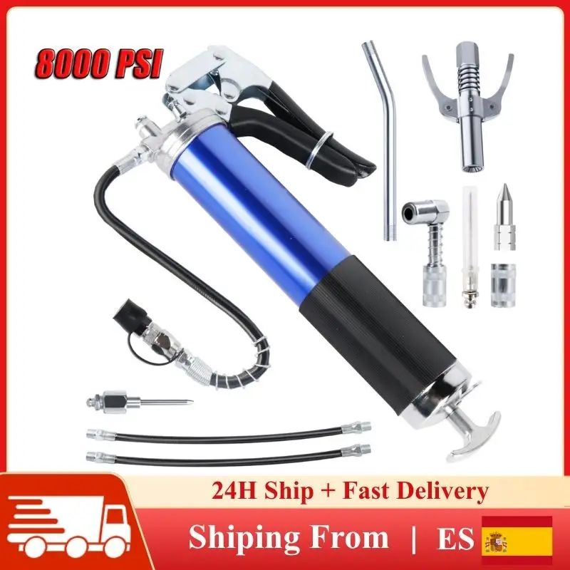 Kit de Pistola de Engrase de Alta Presión de 8000 PSI con Empuñadura de Pistola Manual, Acoplador de Bombeo, Herramienta de Reparación de Aleación de Aluminio de Alta Resistencia con Manguera Metálica