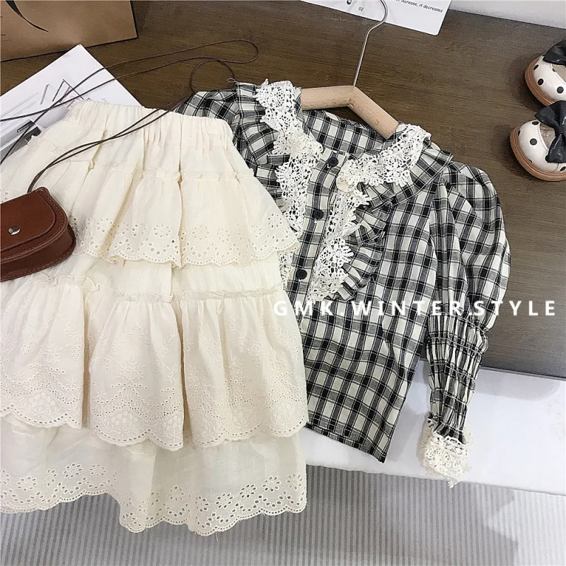 

Girls' Children's Set Spring New Palace Style Shirt Lace Skirt Two-Piece Set for Young Girls