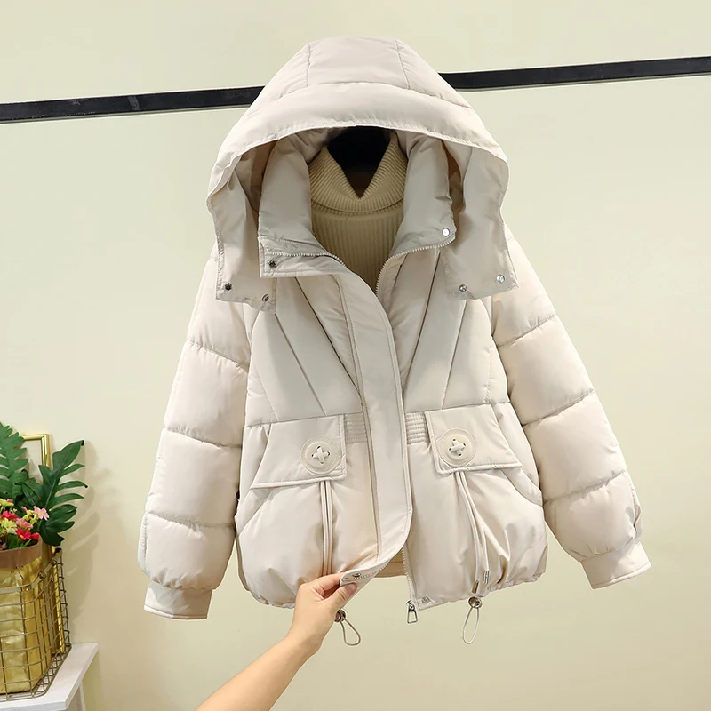 

Корейское свободное хлопковое пальто с капюшоном и пухом, женское зимнее повседневное хлопковое пальто, модное длинное свечовое пальто...