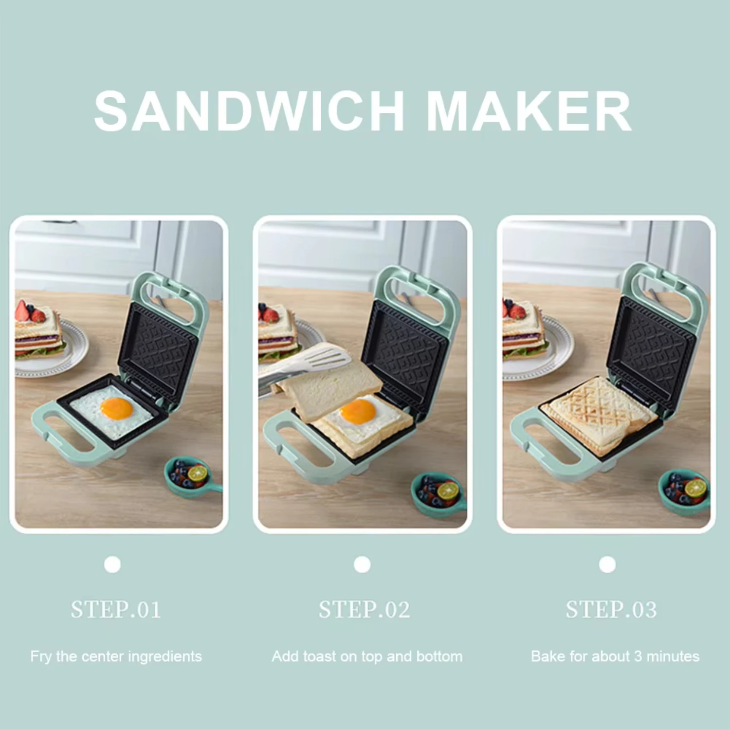 Sandwich Maker  Toaster with Non-Stick Coating Egg Omelette Pan Portable Light Food Making Machine  Breakfast