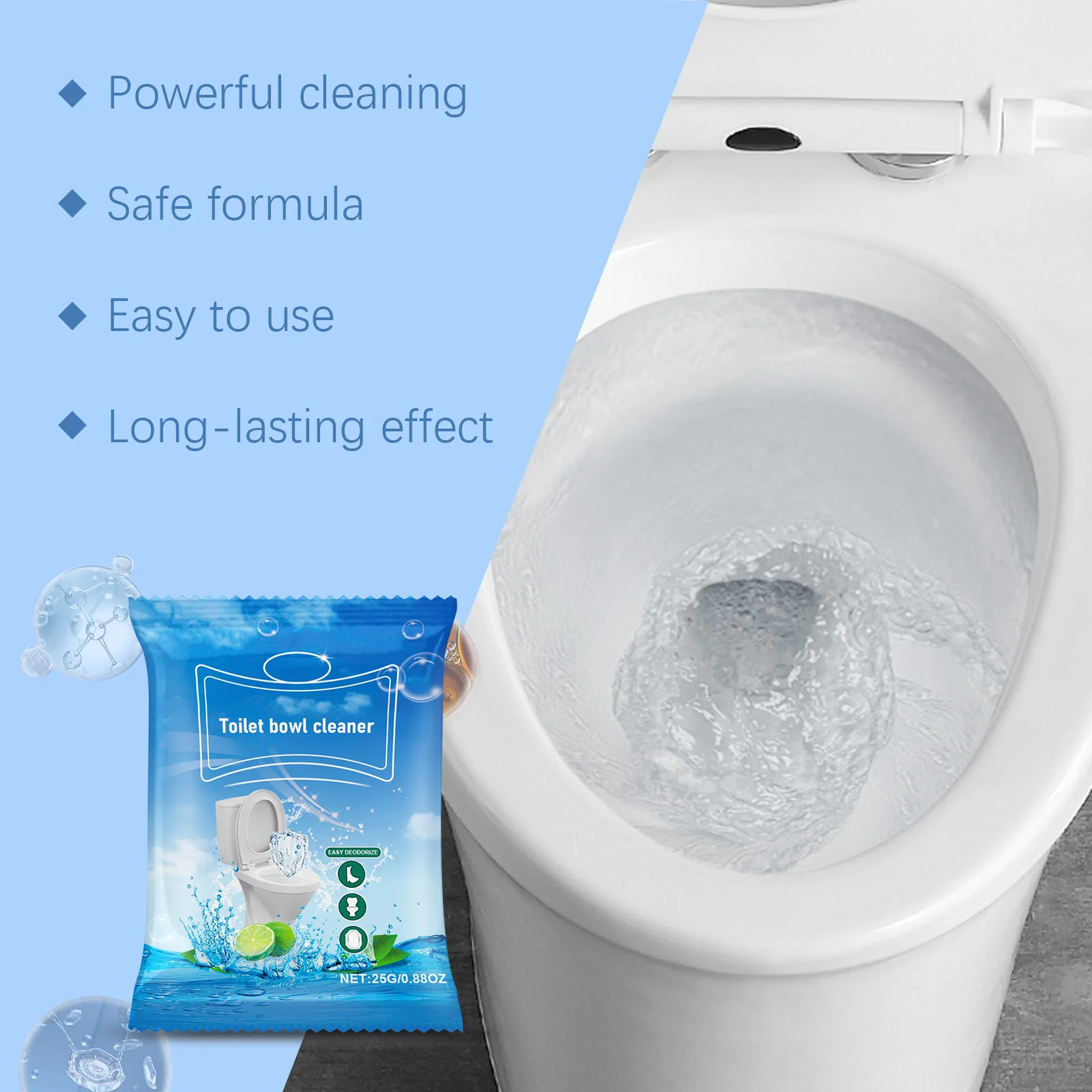 Foaming Bathroom Cleaner Powder Household Stain Remover Water Scale Cleaner Septic Safe for Toilet Sink Drain Pipe
