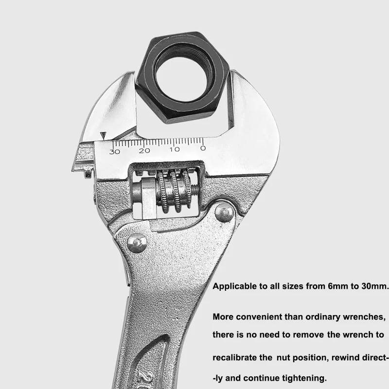 1Pc Ratchet Adjustable Wrench 8 Inch 10 Inch Monkey Spanner Snap Grip Nut Key Large Opening Wrench Household Repair Multi Tools