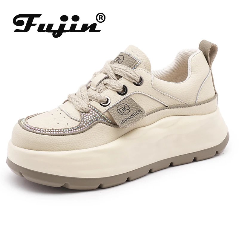 Fujin 6cm Platform Wedge Sneakers Spring Autumn Walking Cushioned Chunky Shoes Genuine Leather Women Summer Supporive Fashion