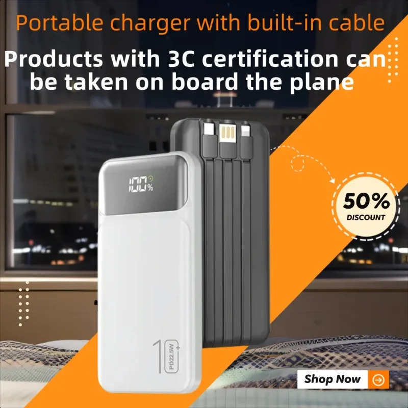 

3C Certified 10000/20000mAh Large Capacity Fast Charging Power Bank with Built - in Cable Specially For Apple Phone