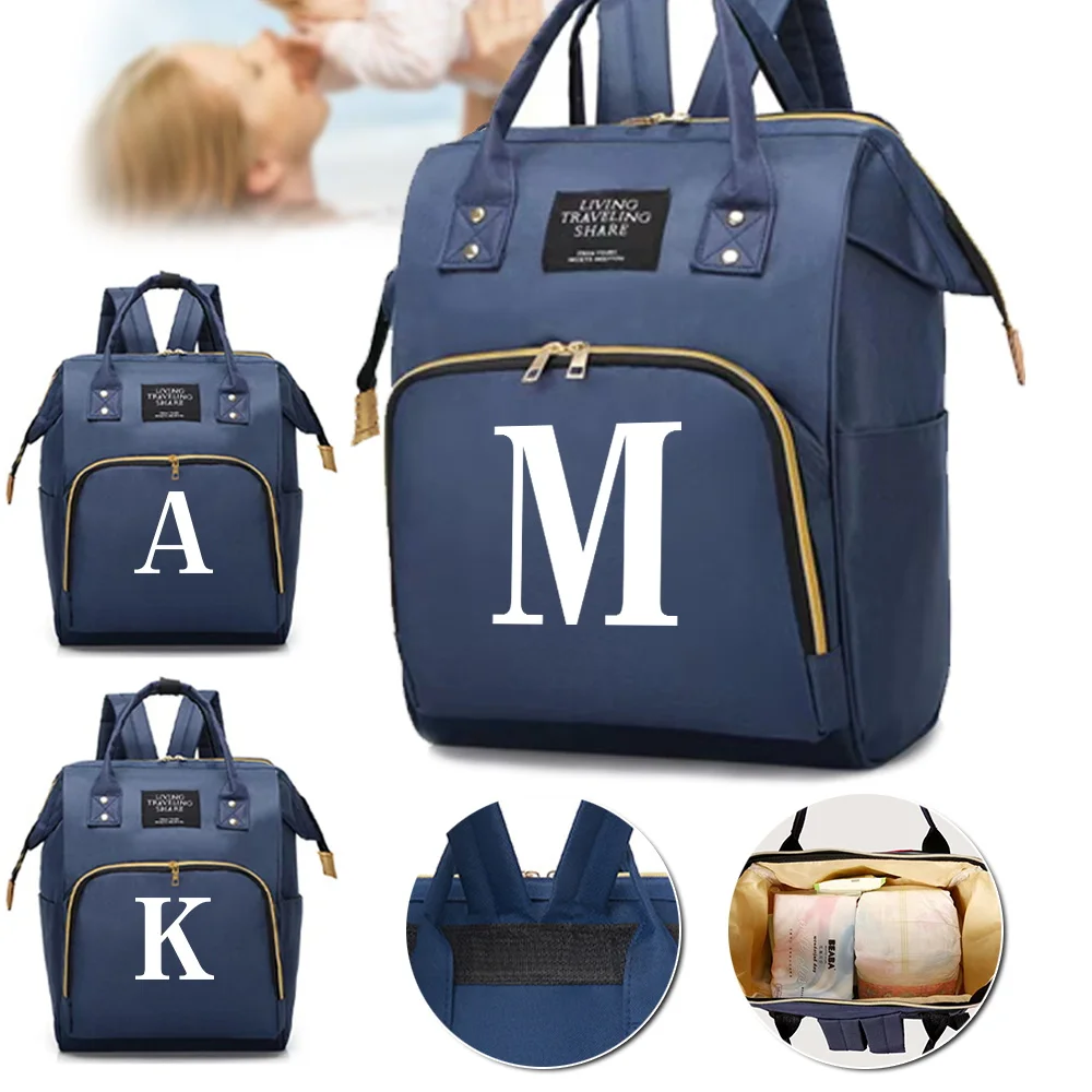 

White Letter Print Casual Mommy Pack Large Capacity Multifunctional Compartments Backpack Portable Storage Double Shoulder Bag