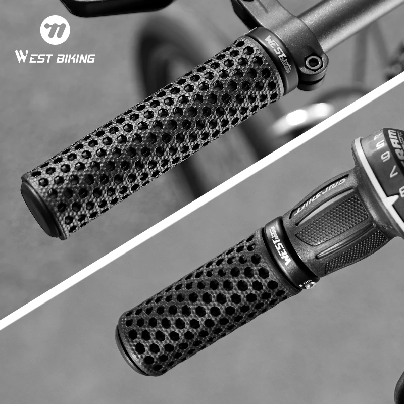 

WEST BIKING Honeycomb 3D Printed Bike Grips Anti-slip Shock Absorption Bicycle Handlebar Grips Universal 22mm Bicycle Grips