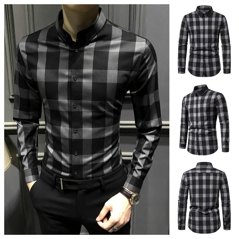 2023 New Men\'s High Quality Shirts Plaid Loose Business Casual Silk Smooth Shirt Long Sleeve Men\'s Shirt shirts for men