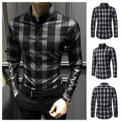 2023 New Men's High Quality Shirts Plaid Loose Business Casual Silk Smooth Shirt Long Sleeve Men's Shirt shirts for men