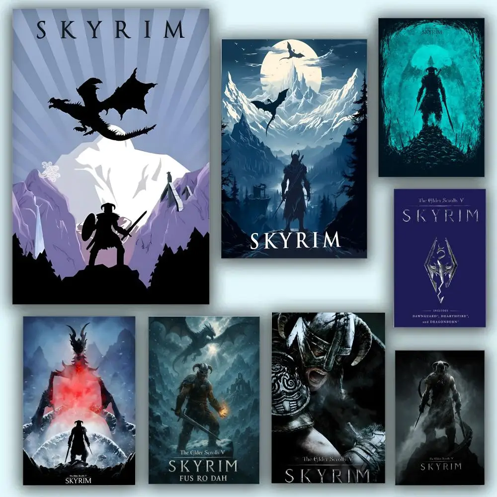 لعبة E-Elder Scrolls V Skyrim ملصق دائم اللوحة قماش الجدار الشنق المنزل DIY بها بنفسك الديكور الفن جدارية الجمالية مقاوم للماء